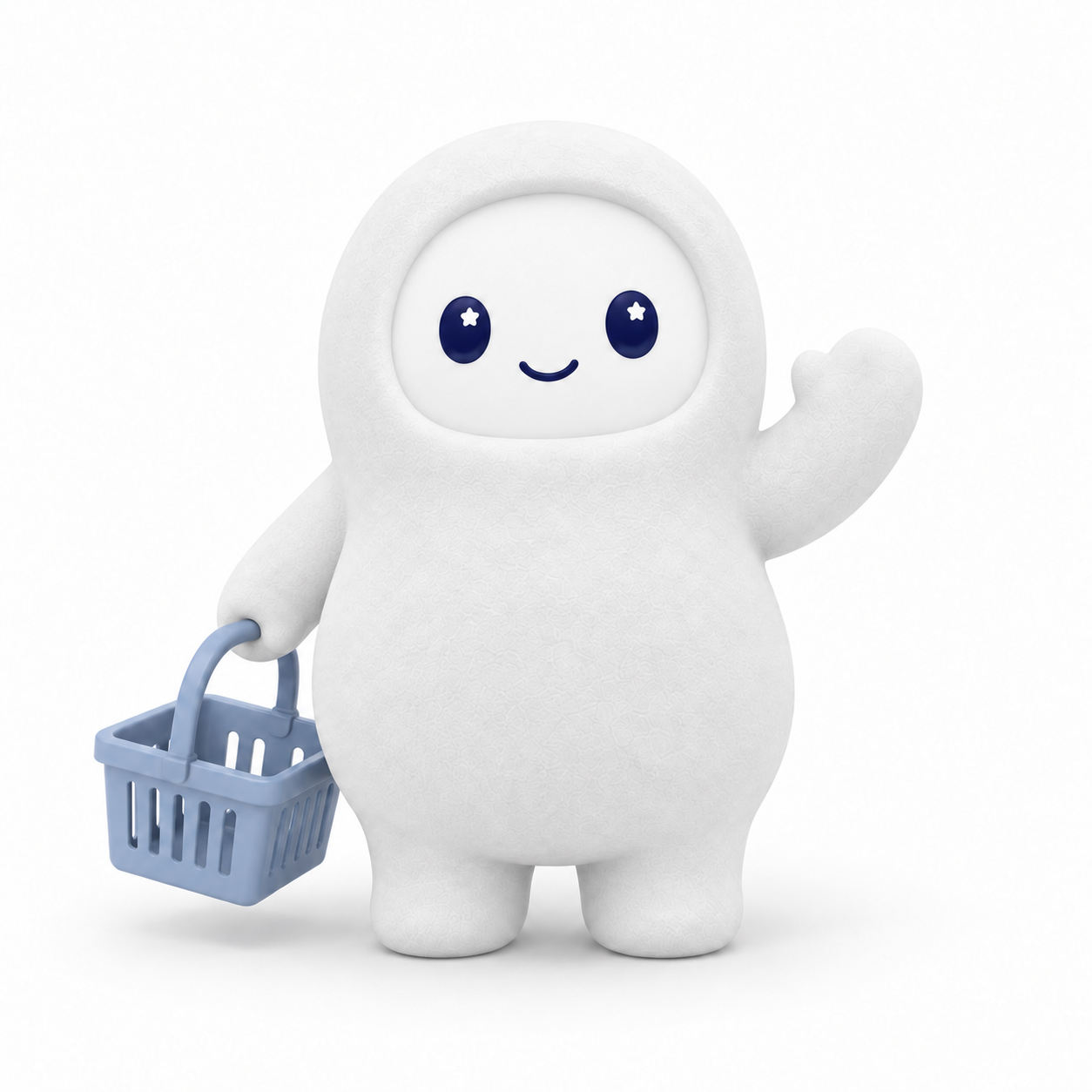 The Wavia mascot faces you with a happy smile and sparkling eyes, ready to shop.